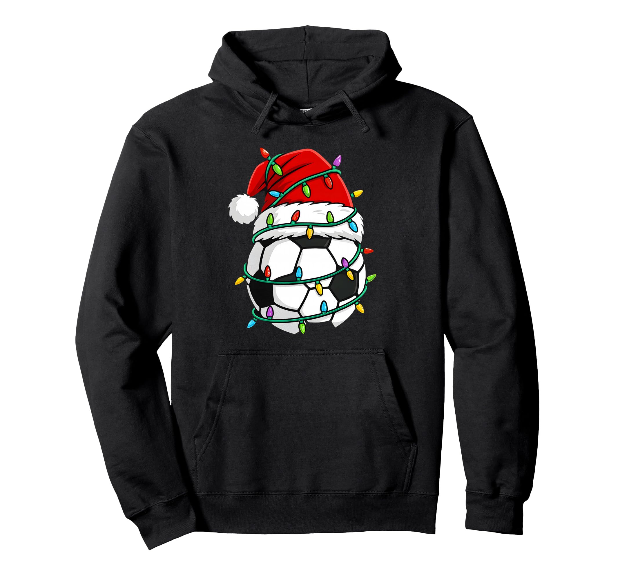 Soccer Santa Hat Lights Santa Sports Hoodie - Fun Novelty Design Men Women - T-Shirt, Sweatshirt, Hoodie