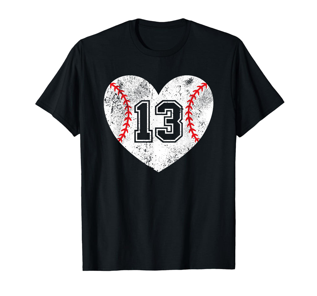 Baseball Heart Player 13 Baseball Mom Dad T-Shirt - Unique Graphic Unisex - T-Shirt, Sweatshirt, Hoodie