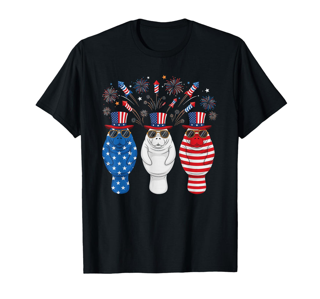 Funny Fireworks Manatee American Usa T-Shirt - Novelty Apparel Men Women - T-Shirt, Sweatshirt, Hoodie
