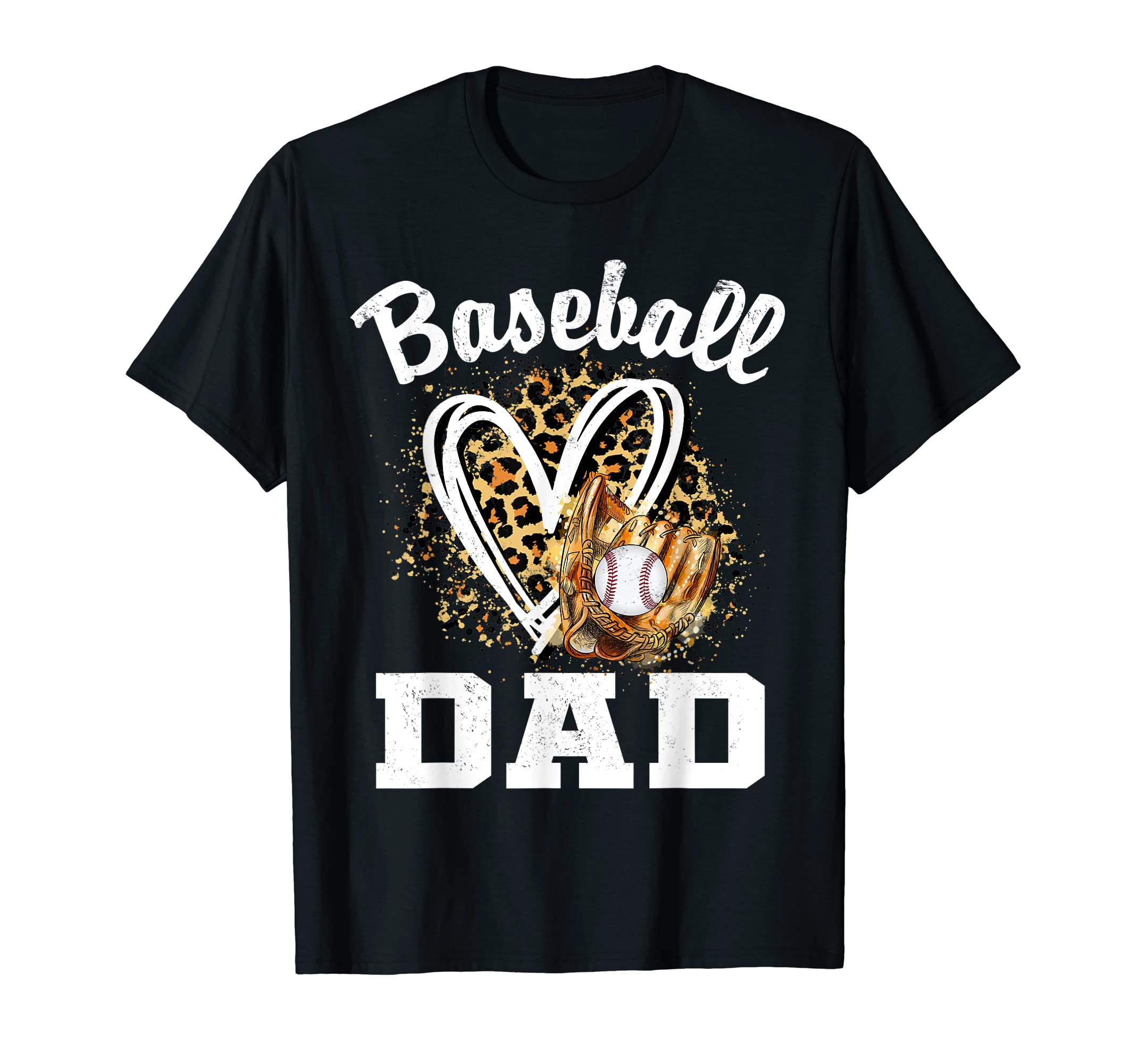 Baseball Dad Leopard Heart Daddy Papa Game T-Shirt - Graphic Print Unisex - T-Shirt, Sweatshirt, Hoodie