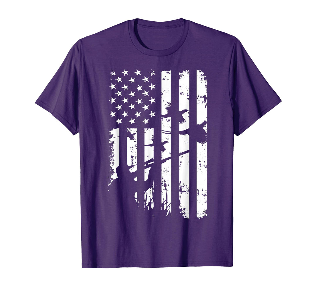 Waterfowl American Usa Flag Pheasant Hunting T-Shirt - Graphic Print Unisex - T-Shirt, Sweatshirt, Hoodie