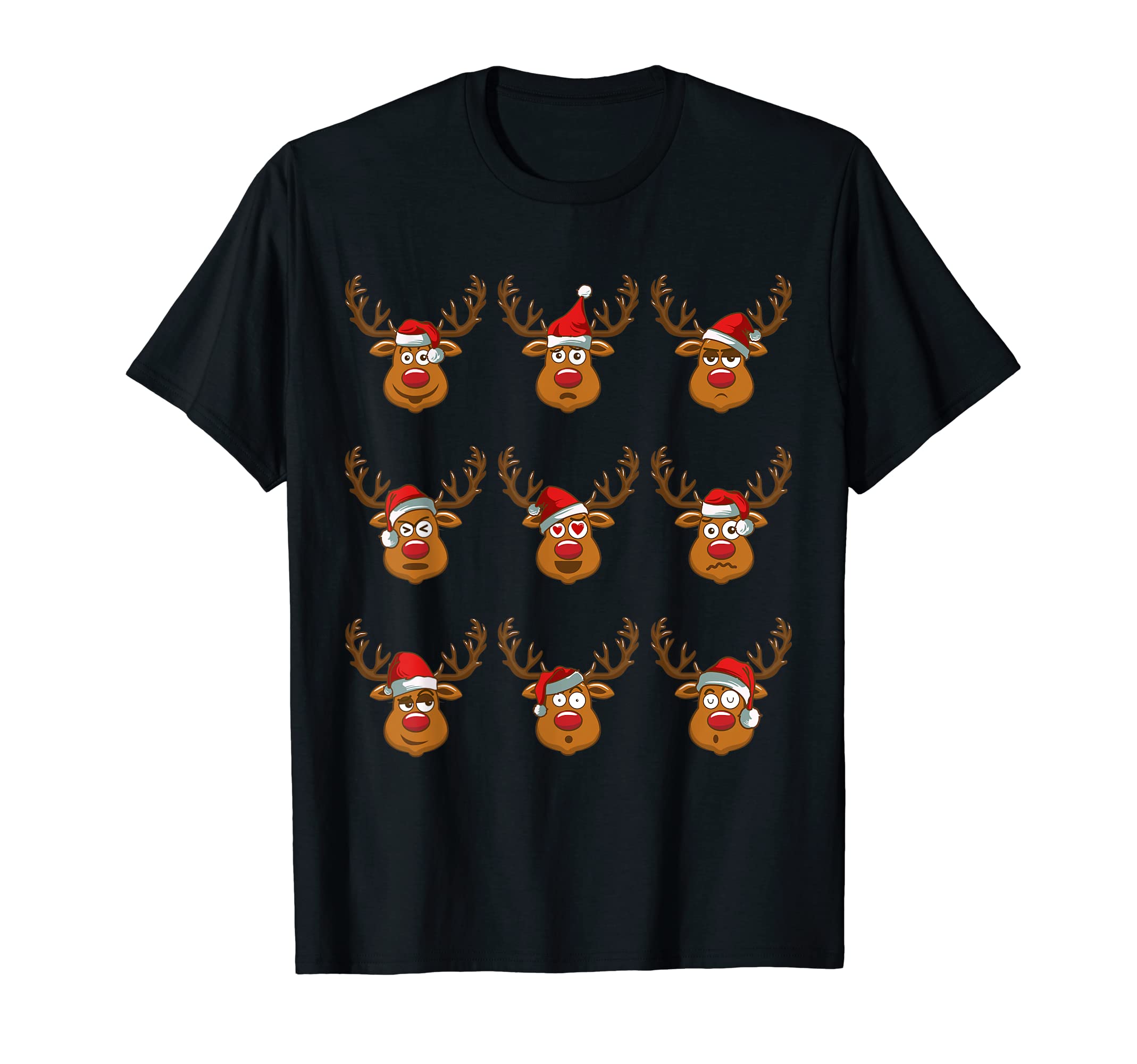 Reindeer Emotions Santa Hat Funny T-Shirt - Graphic Print for Adults - T-Shirt, Sweatshirt, Hoodie