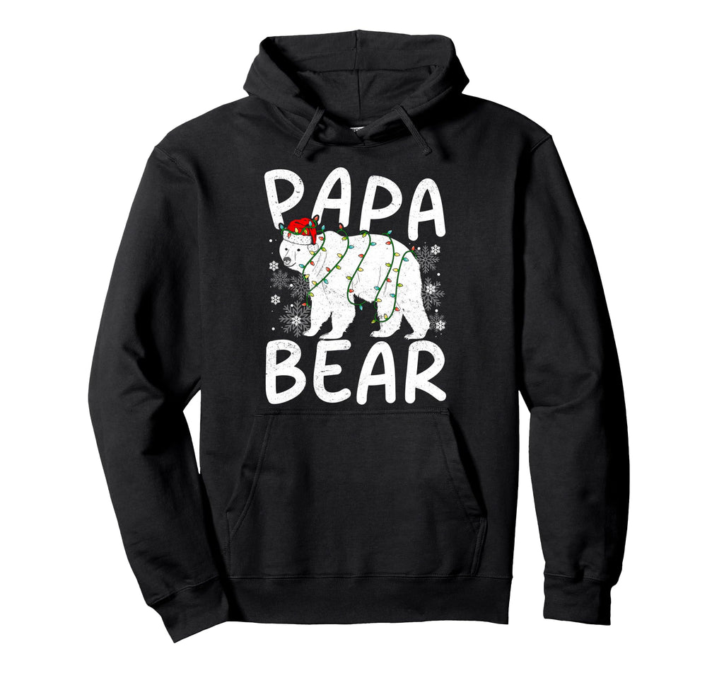 Papa Bear Santa Hat Lights Festive Hoodie - Casual Everyday Wear Men Women - T-Shirt, Sweatshirt, Hoodie