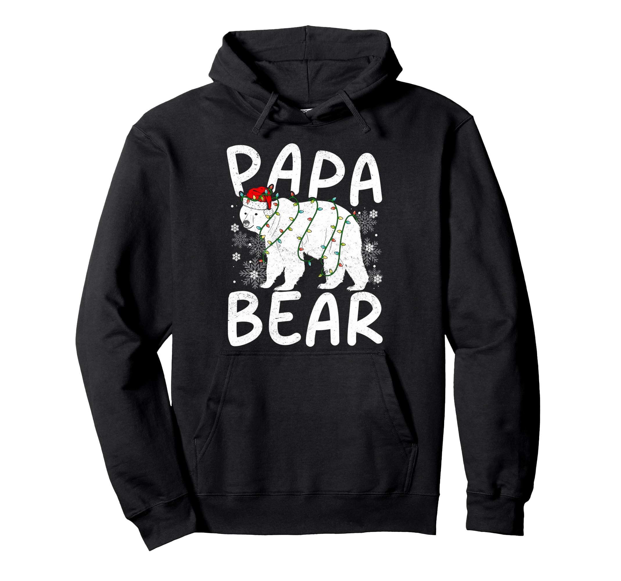 Papa Bear Santa Hat Lights Festive Hoodie - Casual Everyday Wear Men Women - T-Shirt, Sweatshirt, Hoodie