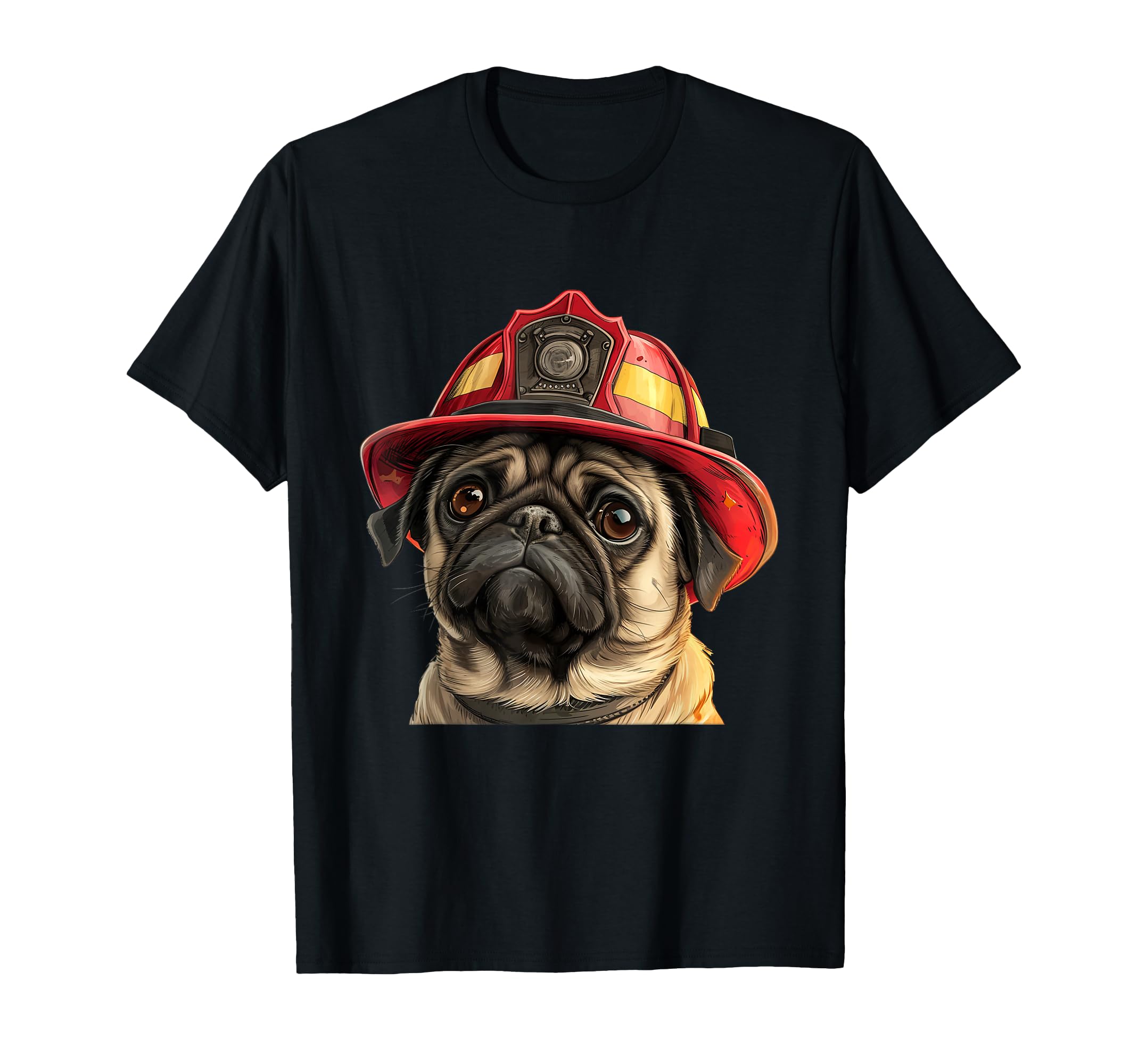 Pug Firefighter Hat Fireman Dog T-Shirt - Unique Graphic Unisex - T-Shirt, Sweatshirt, Hoodie