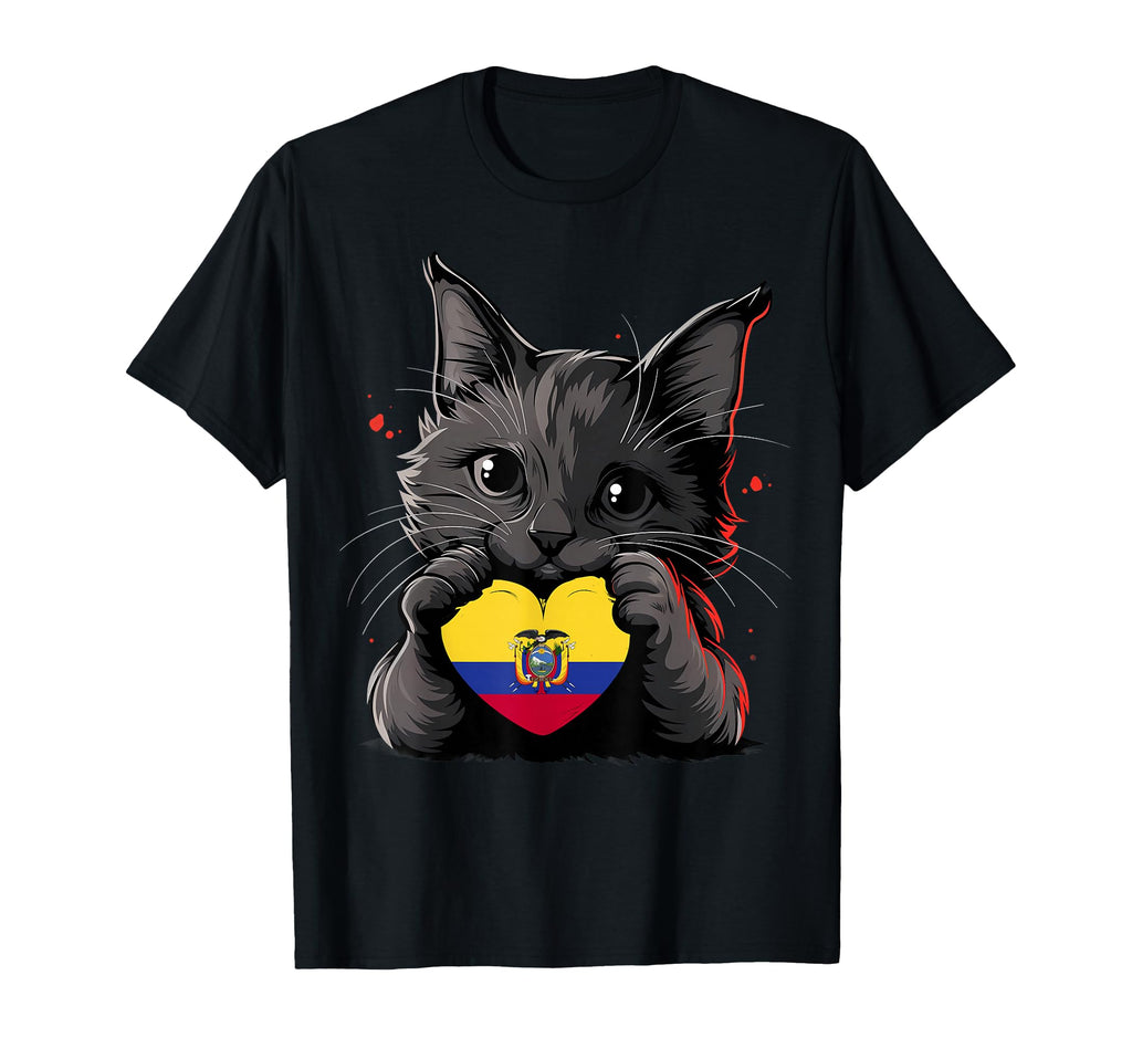 Ecuador Cat Heart Ecuadorian Flag T-Shirt - Trendy Graphic Unisex - T-Shirt, Sweatshirt, Hoodie