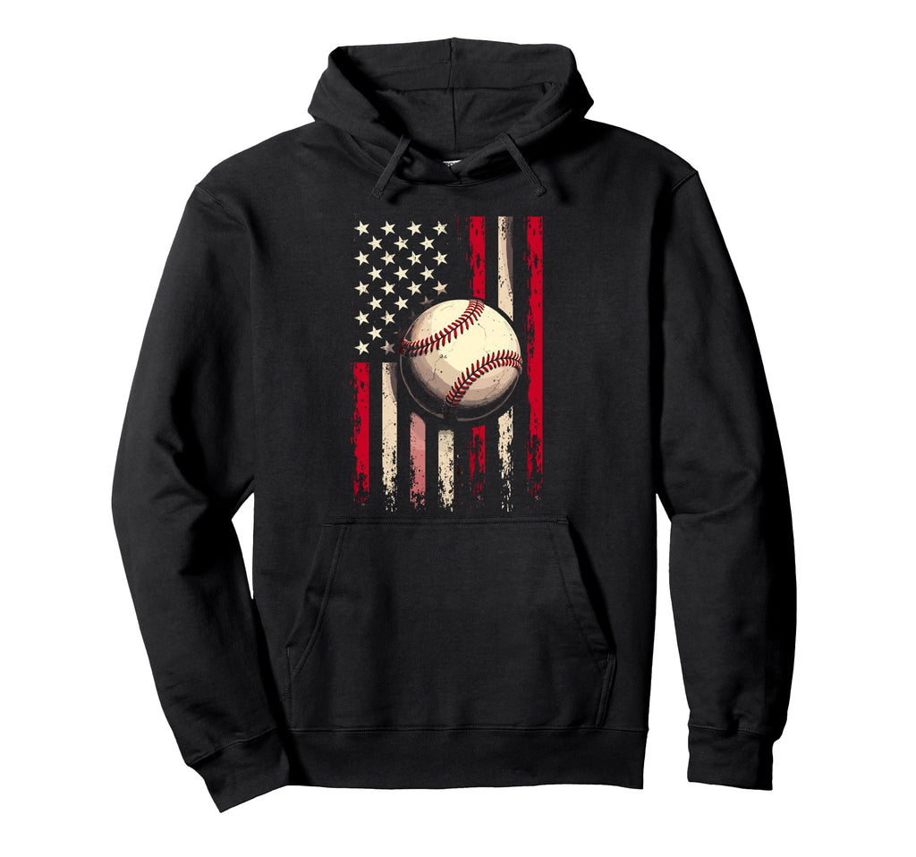 Baseball Us Flag Baseball Lover Dad Hoodie - Fun Novelty Design Men Women - T-Shirt, Sweatshirt, Hoodie