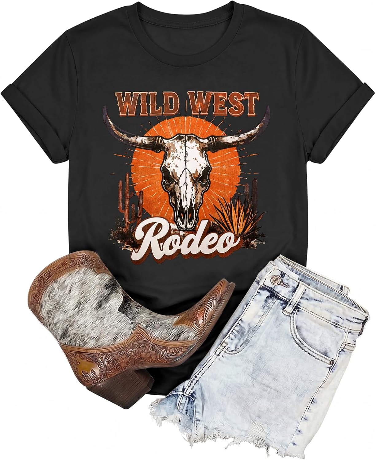 Western for Women Vintage Cowgirl Cow Skull Rodeo - Adult & Kids T-Shirts, Sweatshirts & Hoodies apparel design preview 1
