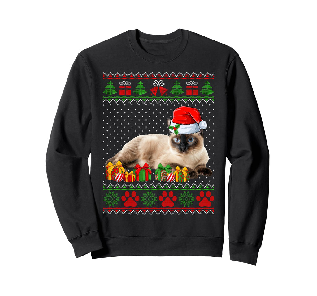 Funny Siamese Cat Santa Hat Ugly Pjs Sweatshirt - Streetwear Style Unisex - T-Shirt, Sweatshirt, Hoodie