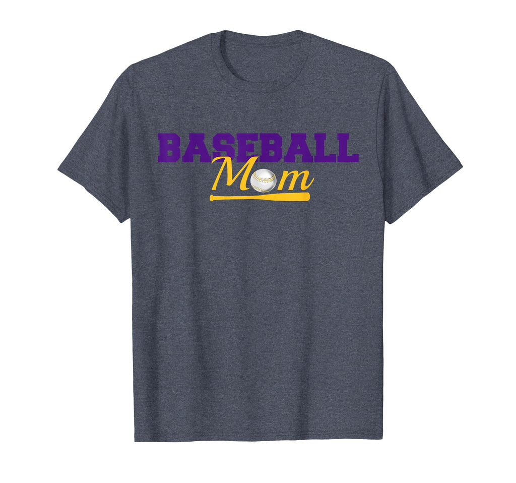 Baseball Mom Purple Gold Text Fun T-Shirt - Casual Everyday Wear Unisex - T-Shirt, Sweatshirt, Hoodie