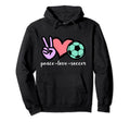 Peace Love Soccer Game Day Soccer Fan Hoodie - Trendy Graphic for Adults - T-Shirt, Sweatshirt, Hoodie