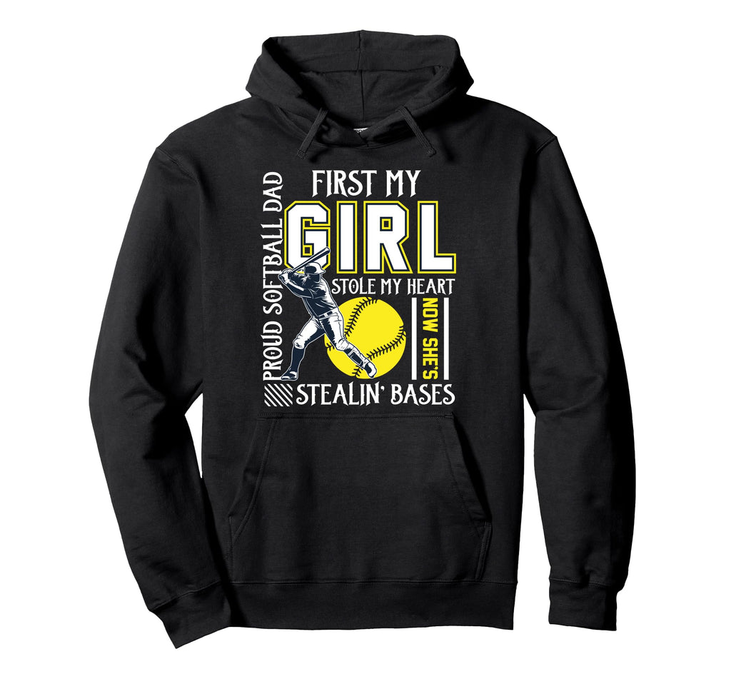 Funny Proud Softball Dad Stole My Heart Hoodie - Novelty Apparel Men Women - T-Shirt, Sweatshirt, Hoodie