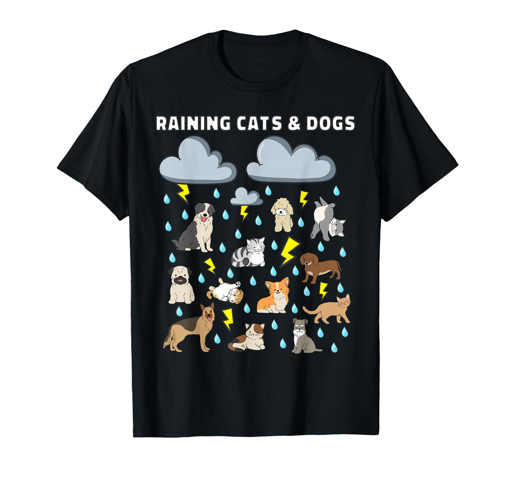 Funny English Idiom Raining Cats And T-Shirt - Graphic Print for Adults - T-Shirt, Sweatshirt, Hoodie