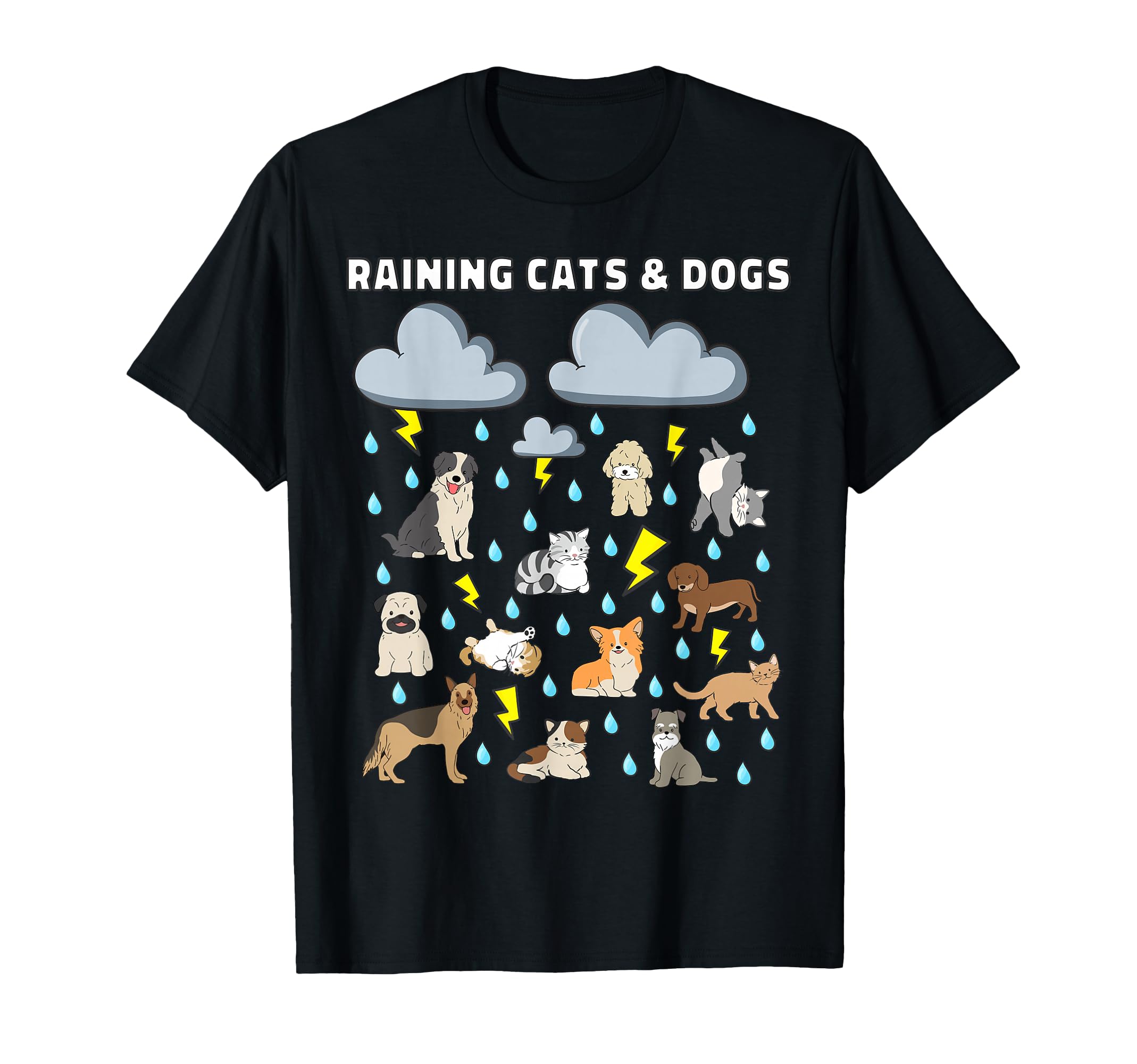 Funny English Idiom Raining Cats And T-Shirt - Graphic Print for Adults - T-Shirt, Sweatshirt, Hoodie