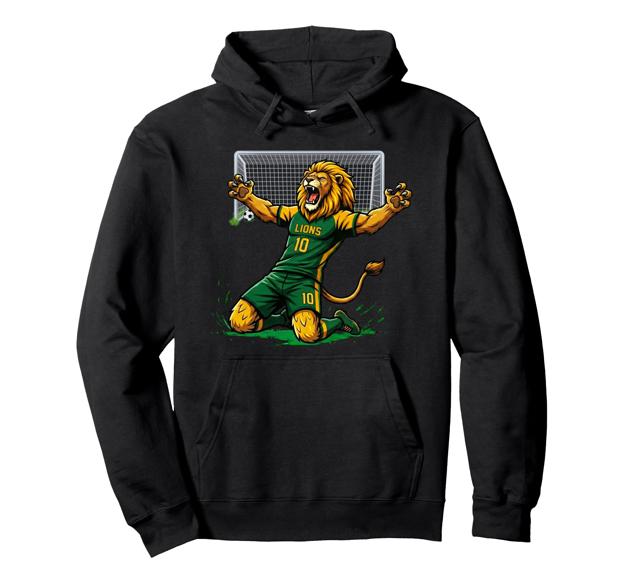 Lion Soccer Player Score Goal Knee Slide Hoodie - Novelty Apparel Unisex - T-Shirt, Sweatshirt, Hoodie