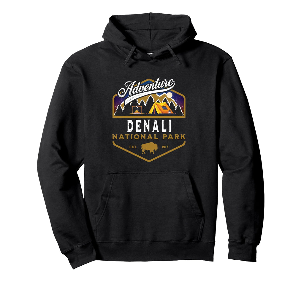 Denali National Park Alaska Usa Hiking Hoodie - Graphic Print for Adults - T-Shirt, Sweatshirt, Hoodie