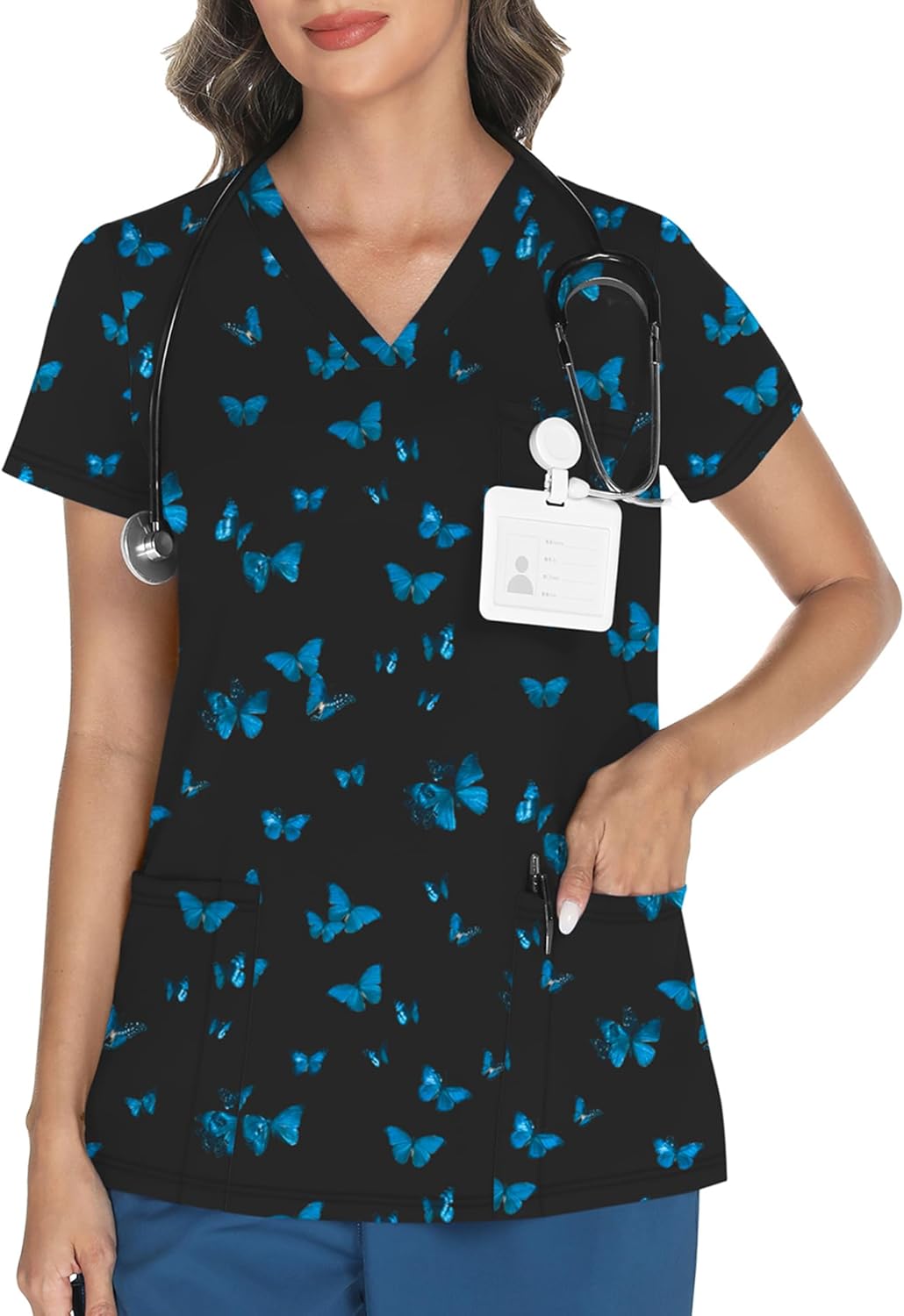 Women's V Neck Printed Scrub Top with 3 Pockets - Adult & Kids T-Shirts, Sweatshirts & Hoodies apparel design preview 1