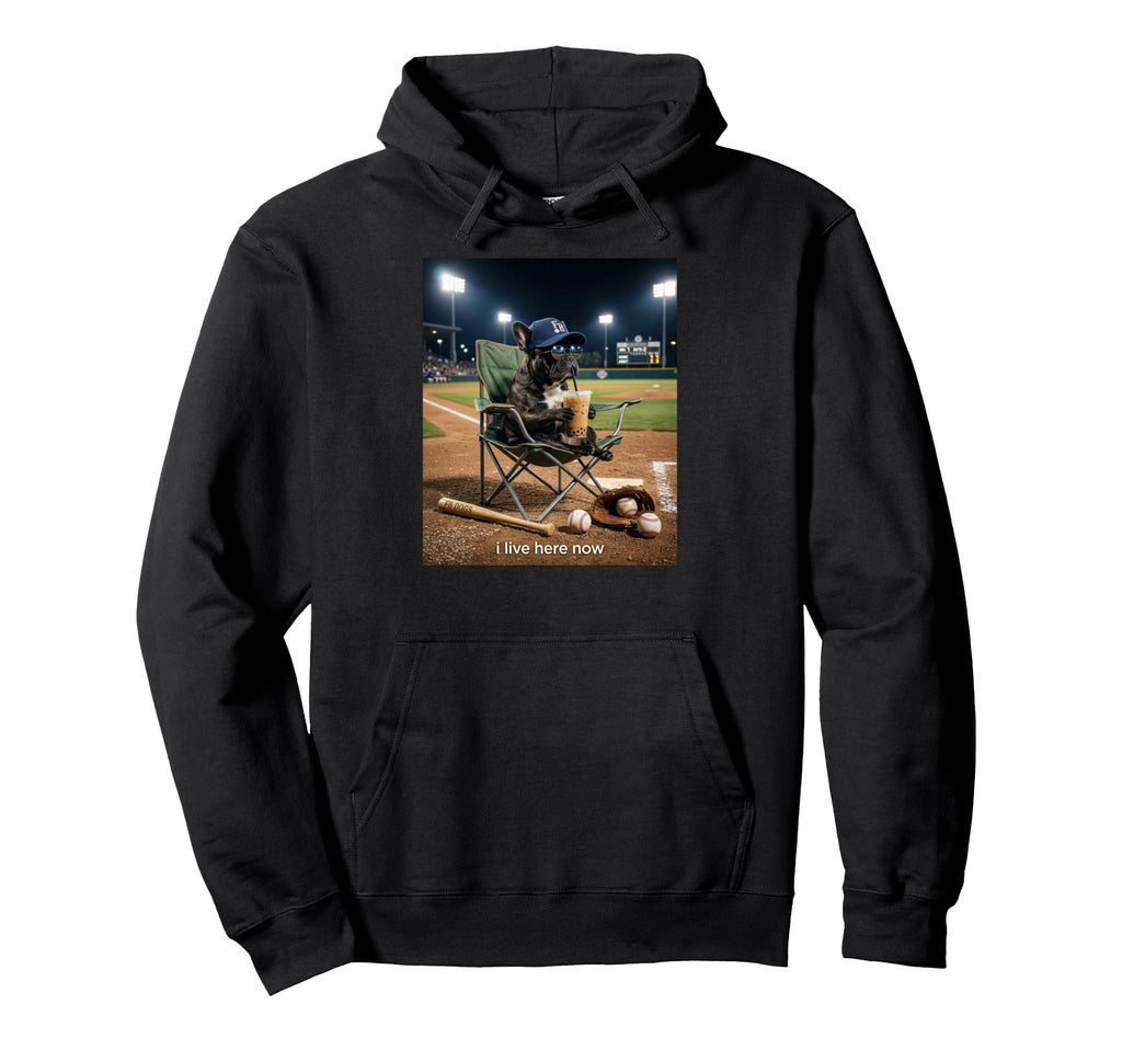 Funny Pug Dog Iced Coffee I Live Here Hoodie - Streetwear Style for Adults - T-Shirt, Sweatshirt, Hoodie