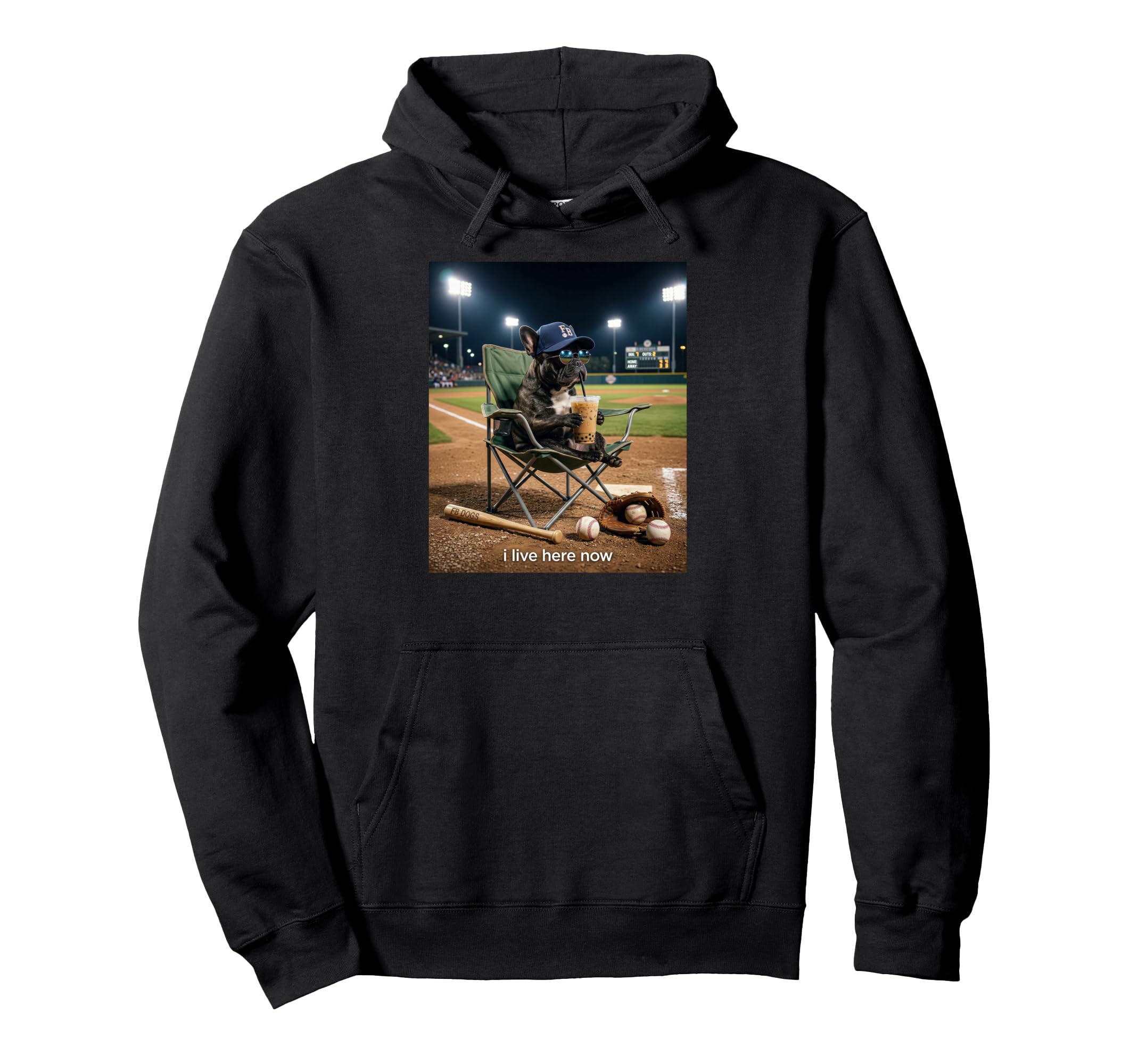Funny Pug Dog Iced Coffee I Live Here Hoodie - Streetwear Style for Adults - T-Shirt, Sweatshirt, Hoodie