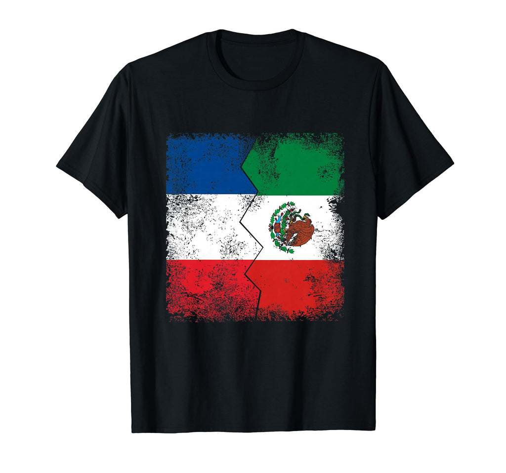 France Mexico Flags Half Mexican T-Shirt - Unique Graphic for Adults - T-Shirt, Sweatshirt, Hoodie