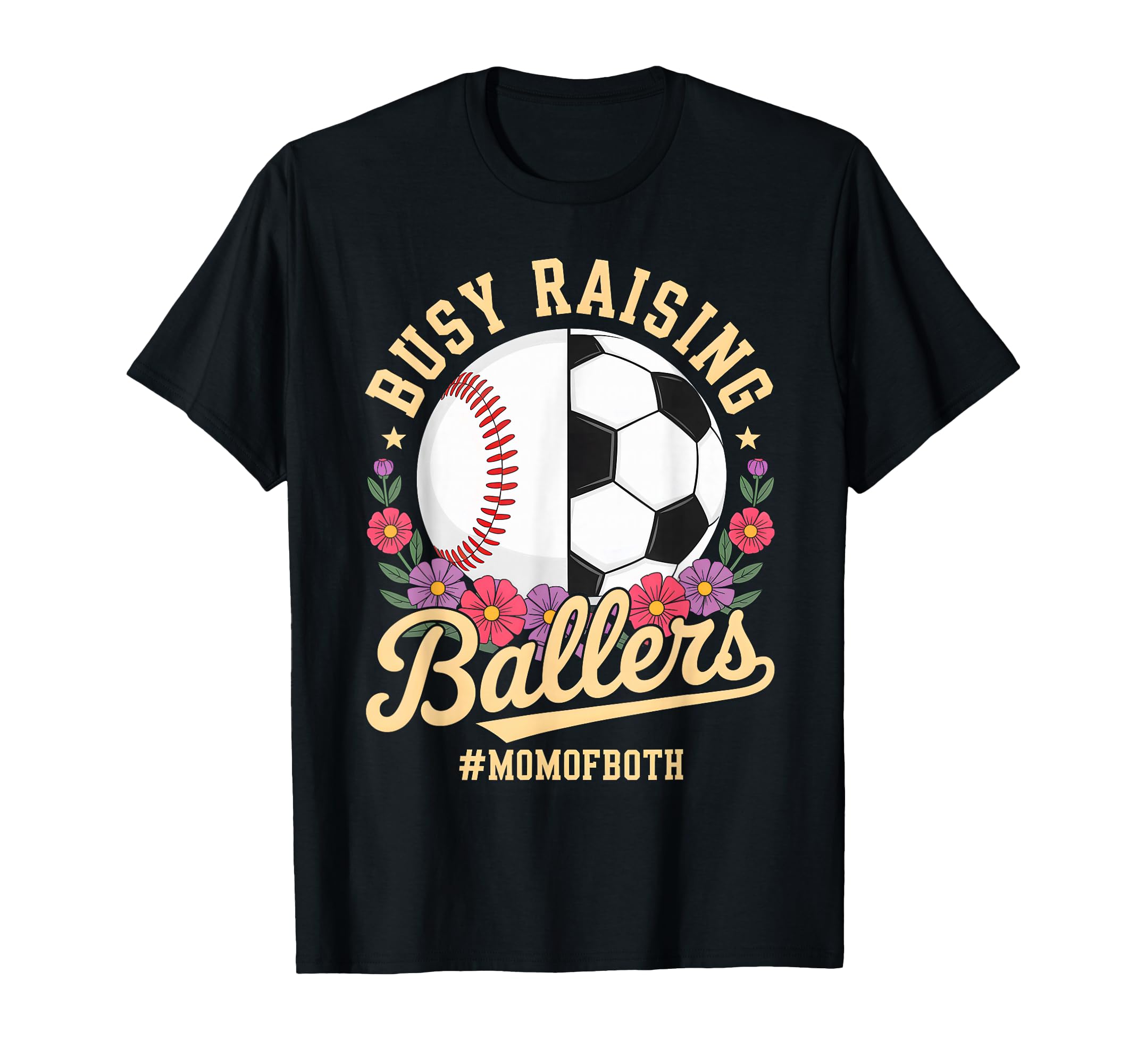 Baseball Soccer Flowers Mom Both T-Shirt - Custom Art Print for Adults - T-Shirt, Sweatshirt, Hoodie