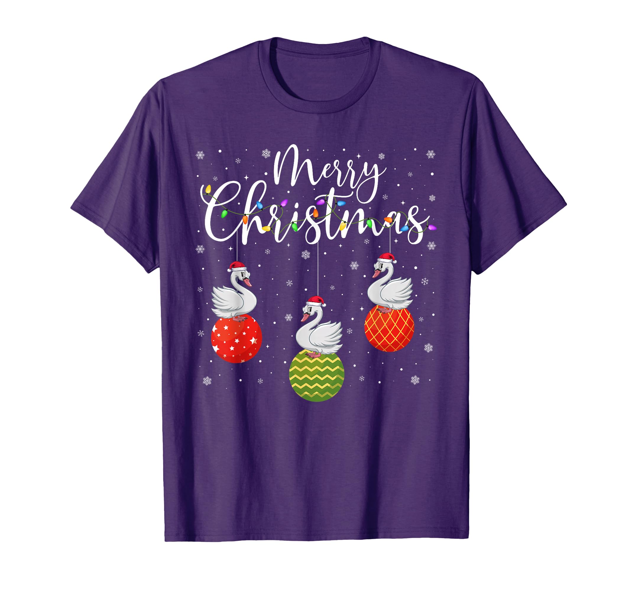 Merry Lights Santa Hat Swans Ugly T-Shirt - Fun Novelty Design Men Women - T-Shirt, Sweatshirt, Hoodie