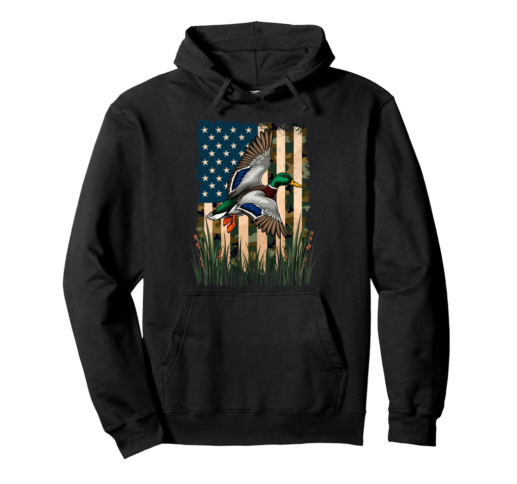 American Flag Duck Hunting Waterfowl Hoodie - Aesthetic Graphic Men Women - T-Shirt, Sweatshirt, Hoodie