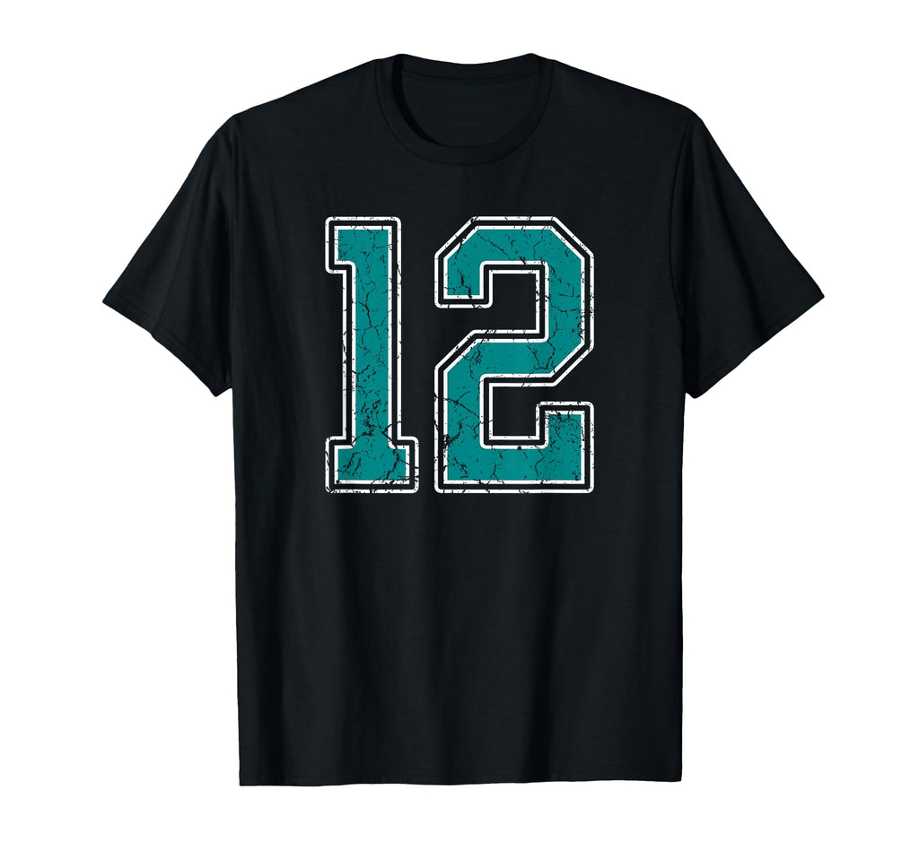 Teal And White Number 12 Jersey T-Shirt - Fun Novelty Design Men Women - T-Shirt, Sweatshirt, Hoodie
