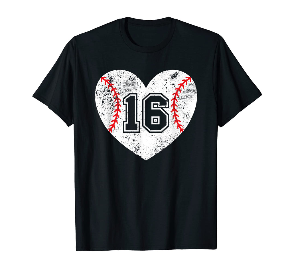 Baseball Heart Player 16 Baseball Mom Dad T-Shirt - Graphic Print Unisex - T-Shirt, Sweatshirt, Hoodie