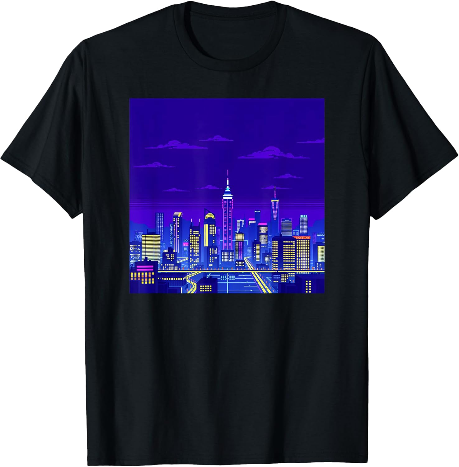 Vaporwave Cityscape in Pixel Art Retro Style - Adult & Kids T-Shirts, Sweatshirts & Hoodies apparel design preview 1