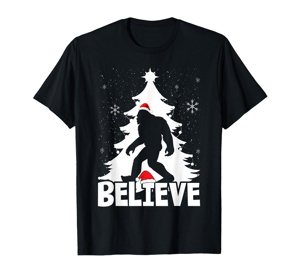 Bigfoot Sasquatch Yeti Believe Santa Hat T-Shirt - Graphic Print Men Women - T-Shirt, Sweatshirt, Hoodie