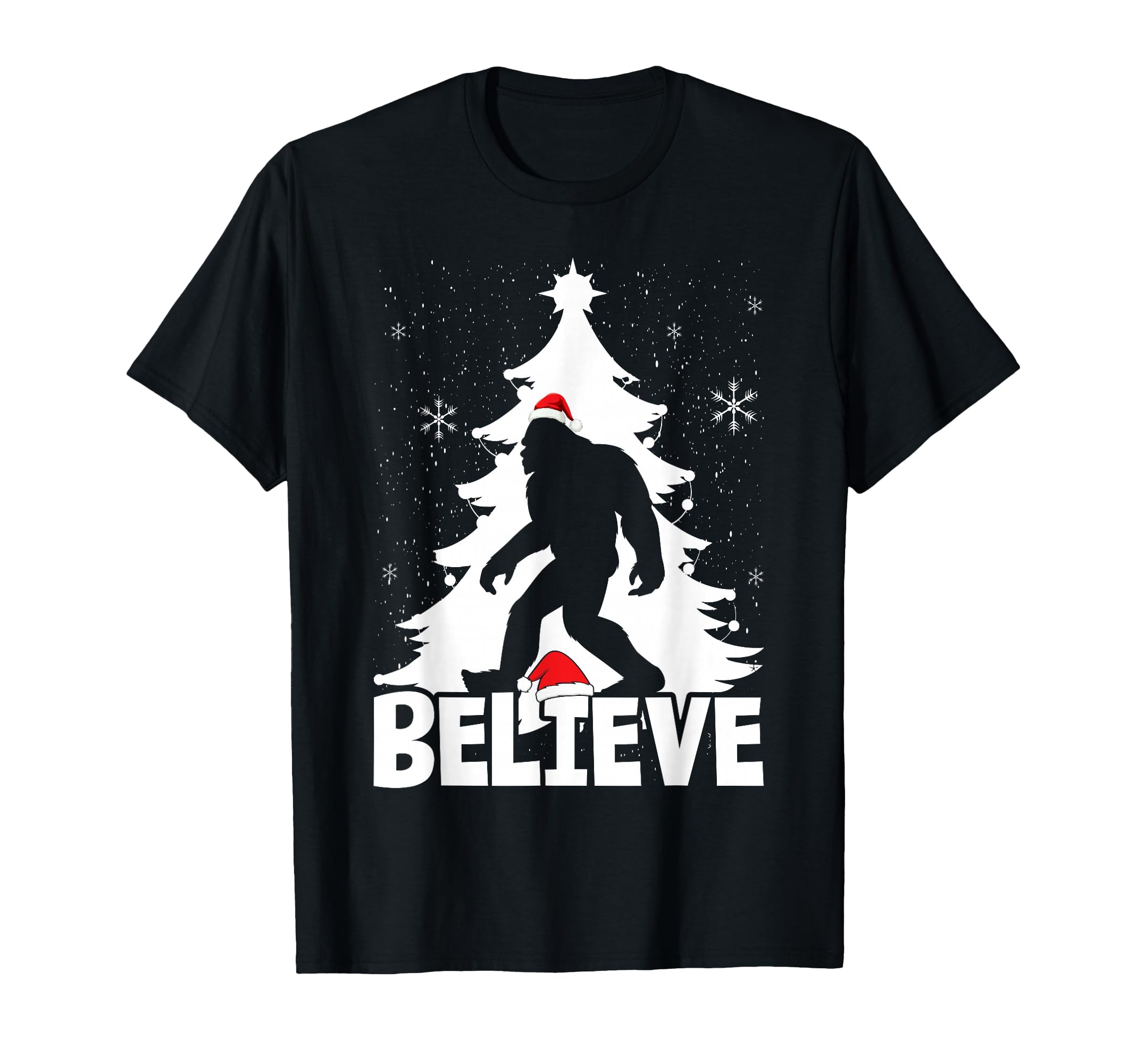 Bigfoot Sasquatch Yeti Believe Santa Hat T-Shirt - Graphic Print Men Women - T-Shirt, Sweatshirt, Hoodie