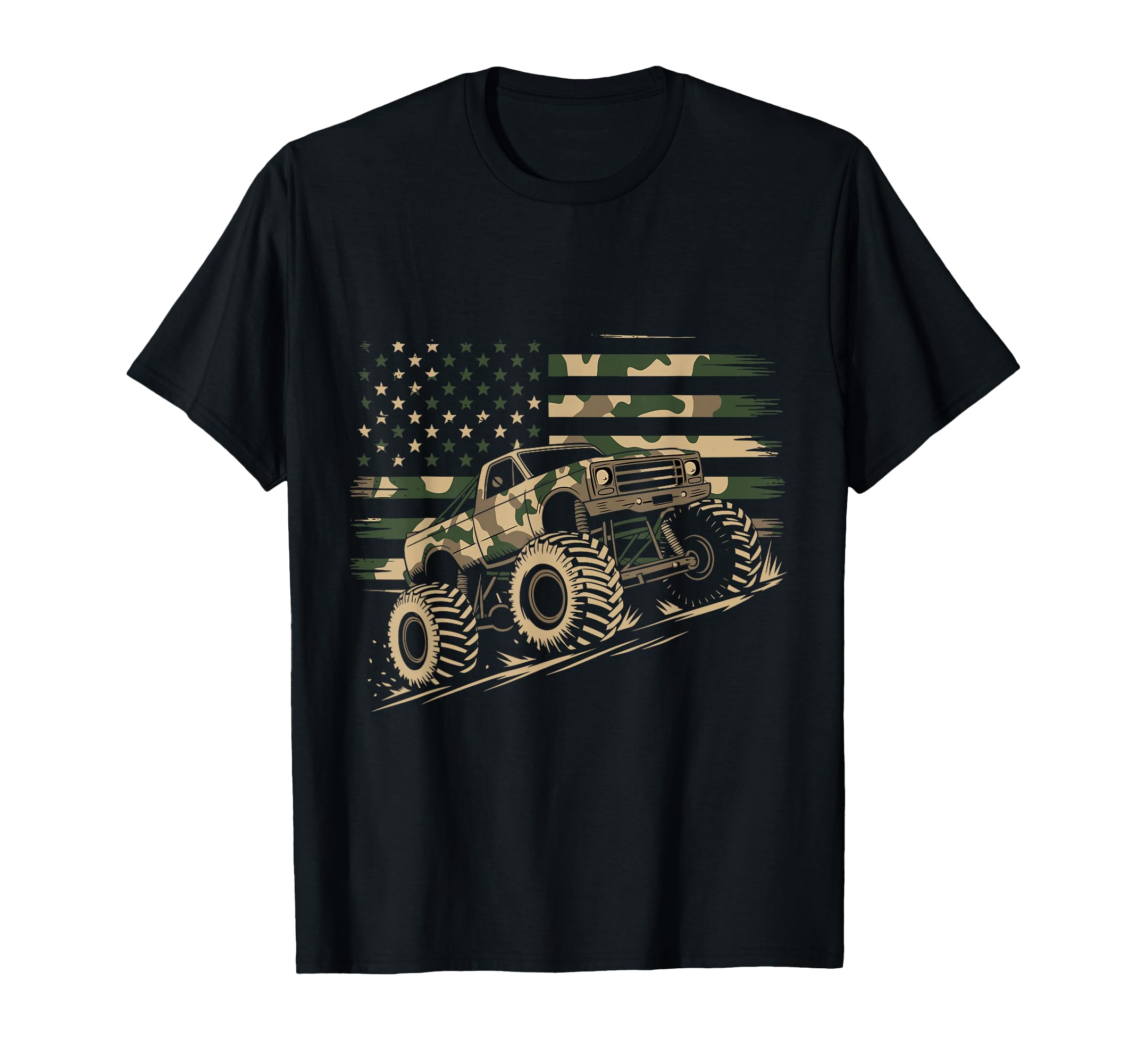 Monster Truck Camo Usa Flag T-Shirt - Fun Novelty Design for Adults - T-Shirt, Sweatshirt, Hoodie
