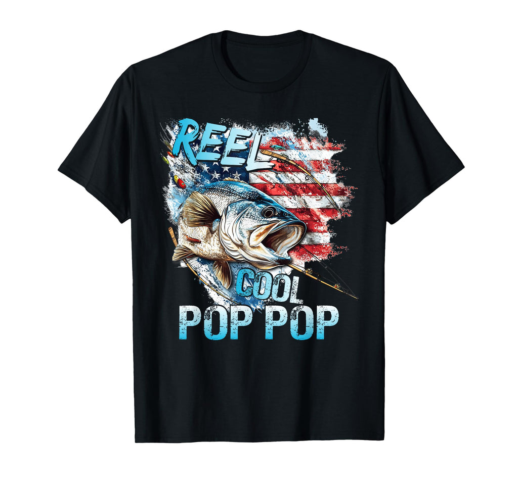 Mens Reel Pop Pop 4Th July Fishing T-Shirt - Novelty Apparel for Adults - T-Shirt, Sweatshirt, Hoodie
