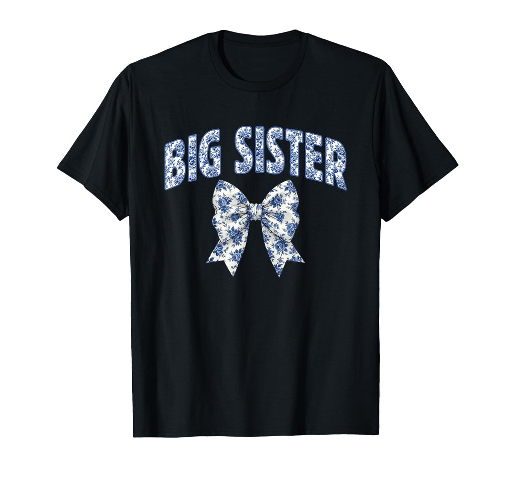 Big Sister Coquette Toile Blue Bow T-Shirt - Aesthetic Graphic for Adults - T-Shirt, Sweatshirt, Hoodie