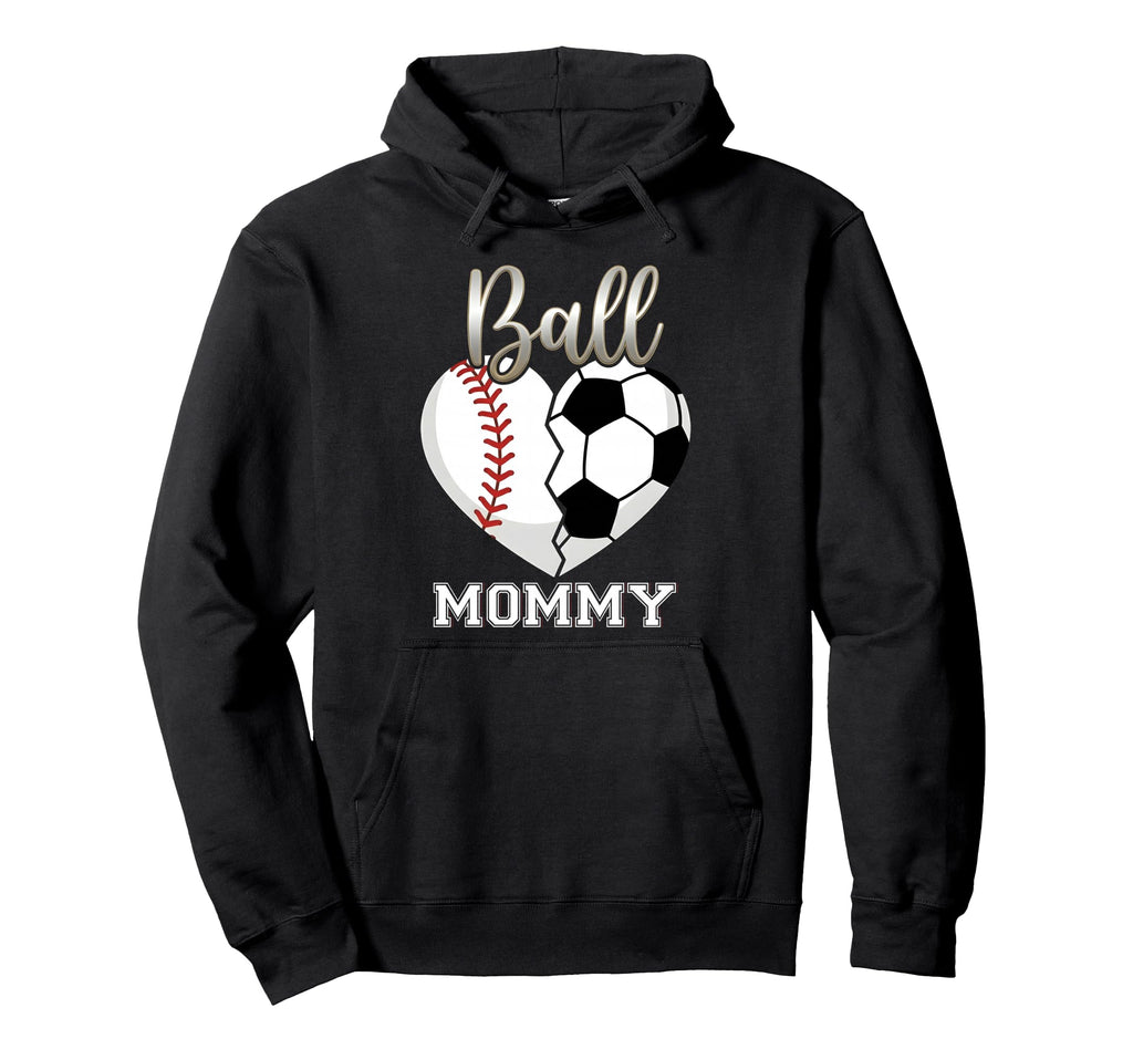 Ball Mommy Baseball Soccer Heart Hoodie - Minimalist Print Men Women - T-Shirt, Sweatshirt, Hoodie