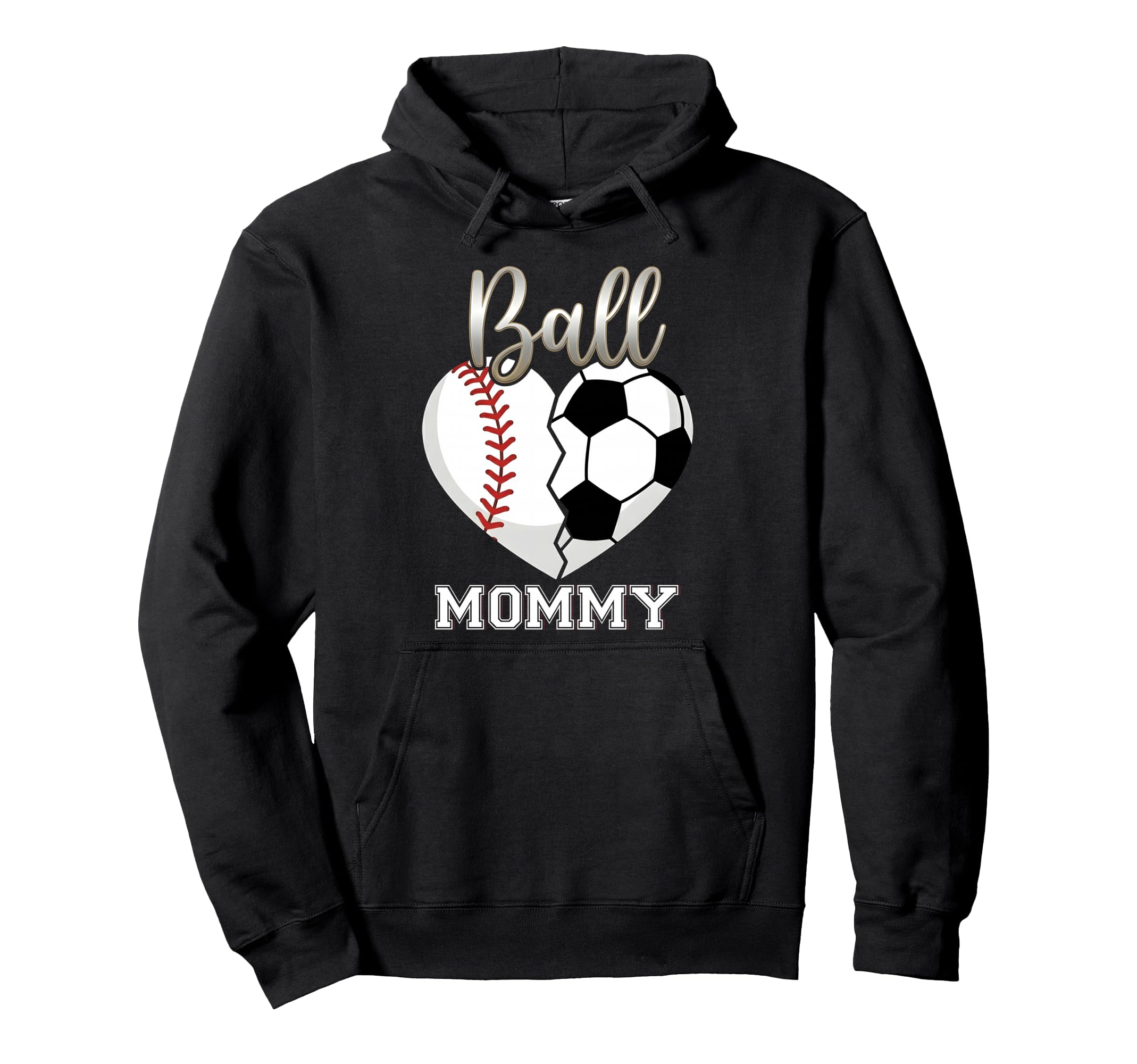 Ball Mommy Baseball Soccer Heart Hoodie - Minimalist Print Men Women - T-Shirt, Sweatshirt, Hoodie