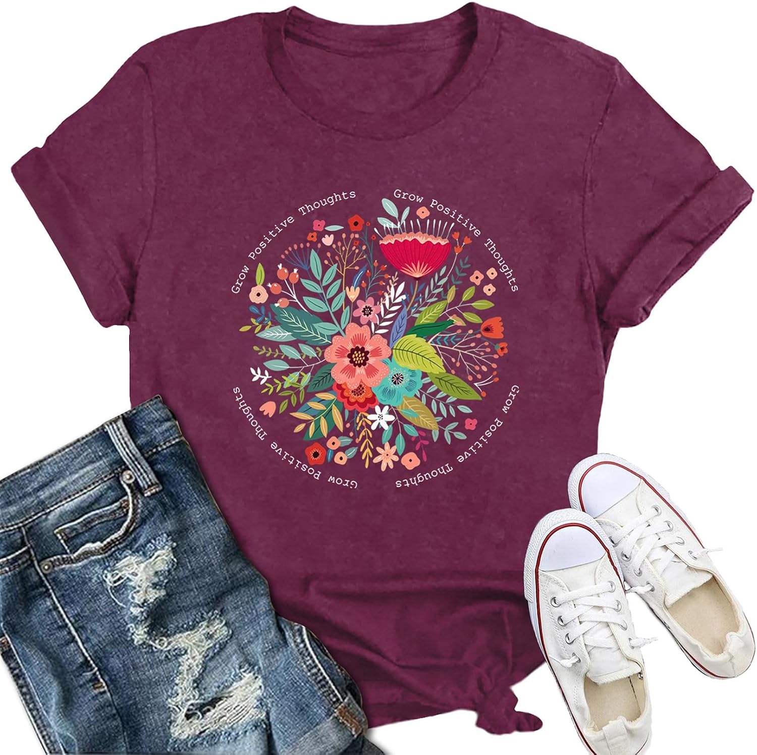 Womens Inspirational Grow Positive Thoughts - Adult & Kids T-Shirts, Sweatshirts & Hoodies apparel design preview 1