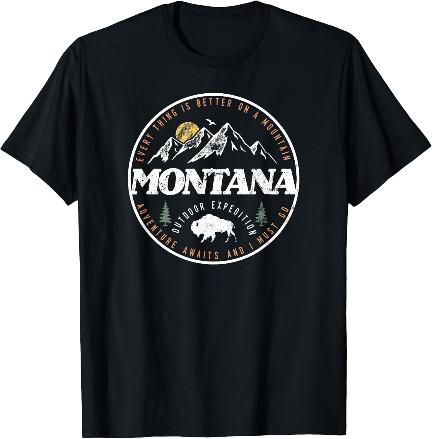 Montana Retro Vintage Mountain Outdoors State Graphic - Adult & Kids T-Shirts, Sweatshirts & Hoodies apparel design preview 1
