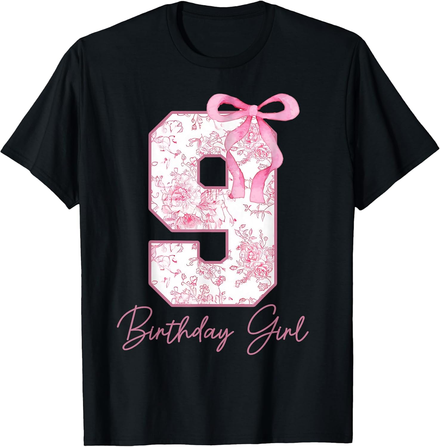 9th Birthday Girl Pink Coquette Bow 9 Year Old - Adult & Kids T-Shirts, Sweatshirts & Hoodies apparel design preview 1