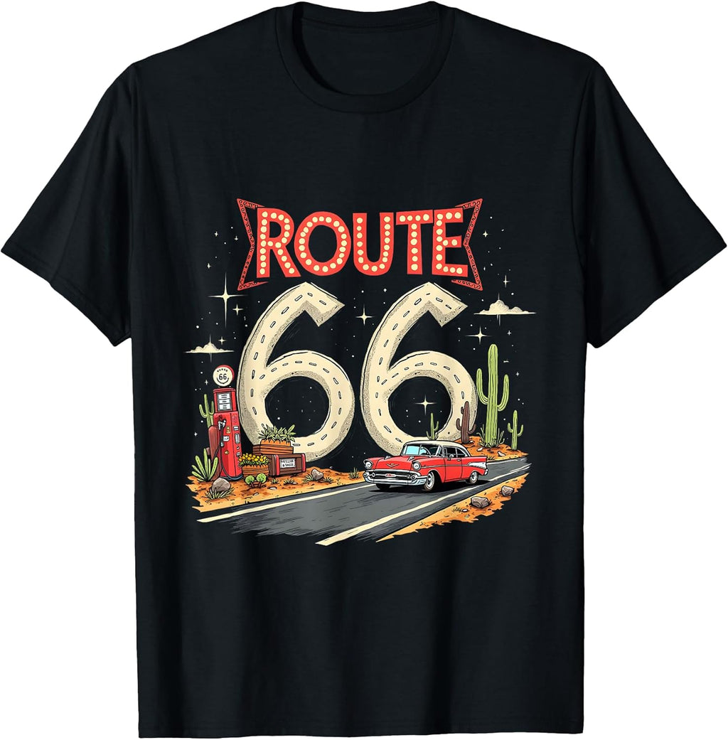 Classic Retro Route 66 Desert Scene with Red Vintage - Adult & Kids T-Shirts, Sweatshirts & Hoodies apparel design preview 1
