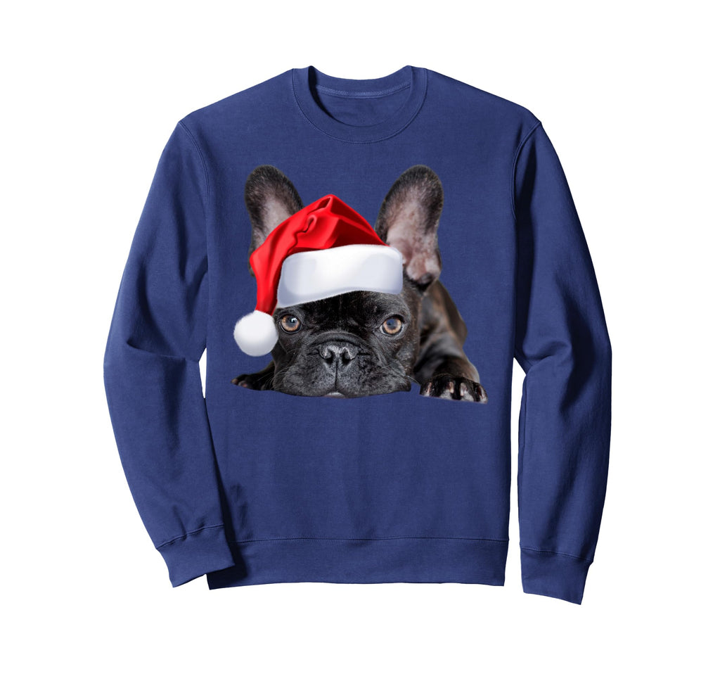 French Bulldog Santa Hat Frenchie Sweatshirt - Aesthetic Graphic Unisex - T-Shirt, Sweatshirt, Hoodie