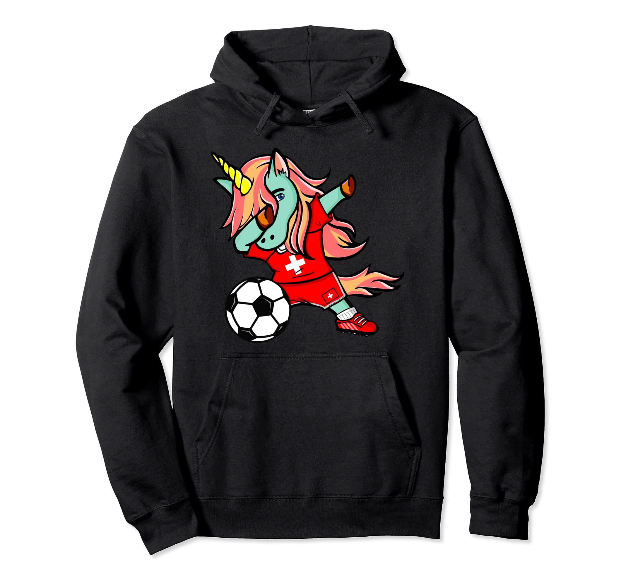 Dabbing Unicorn Switzerland Football Hoodie - Minimalist Print for Adults - T-Shirt, Sweatshirt, Hoodie