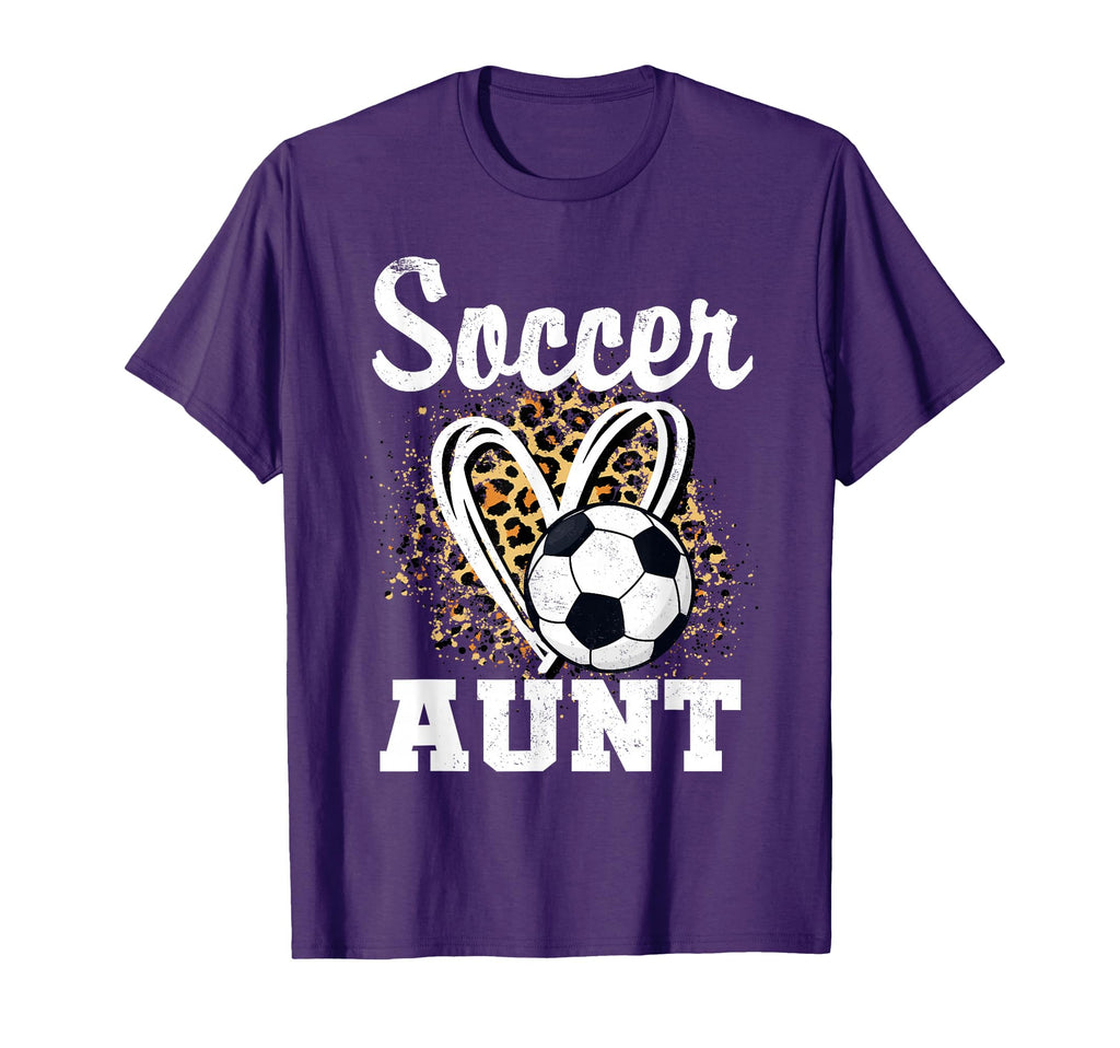 Soccer Aunt Leopard Heart Matching Family T-Shirt - Unique Graphic Unisex - T-Shirt, Sweatshirt, Hoodie
