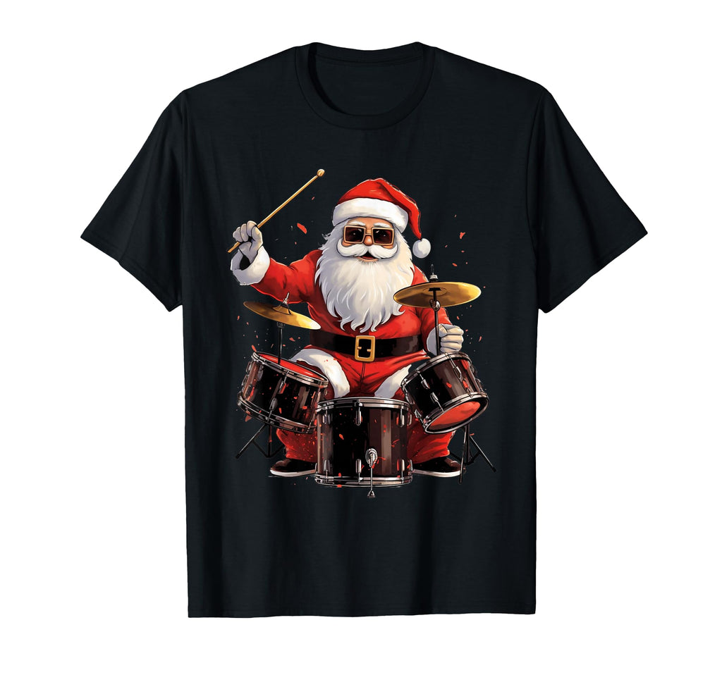 Santa Drumming Funny Musician Holiday T-Shirt - Graphic Print Men Women - T-Shirt, Sweatshirt, Hoodie