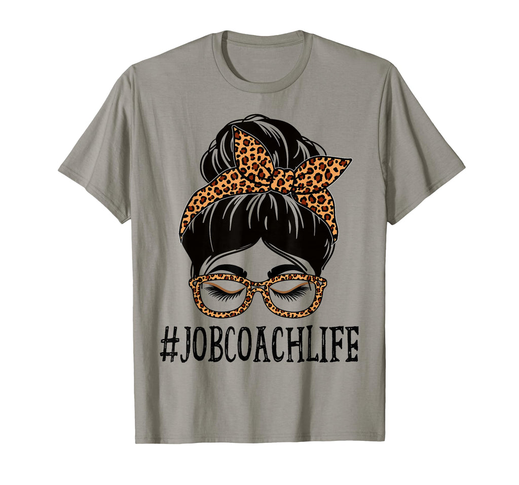 Job Coach Leopard Messy Bun Back To School T-Shirt - Novelty Apparel Unisex - T-Shirt, Sweatshirt, Hoodie