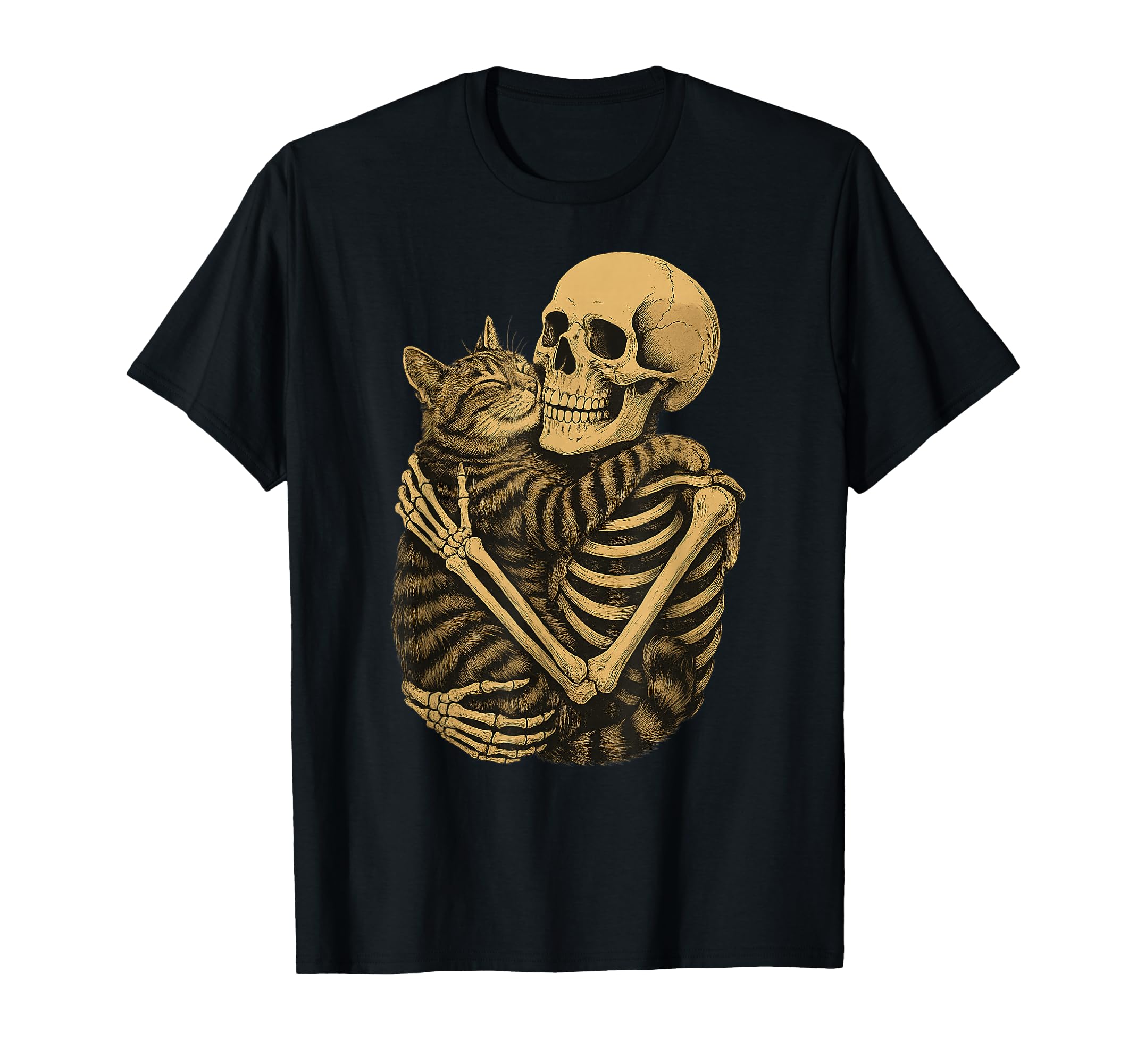 Funny Skeleton Hugging Cat Halloween T-Shirt - Unique Graphic for Adults - T-Shirt, Sweatshirt, Hoodie