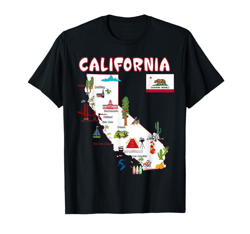 Map California Landmarks Major T-Shirt - Custom Art Print for Adults - T-Shirt, Sweatshirt, Hoodie