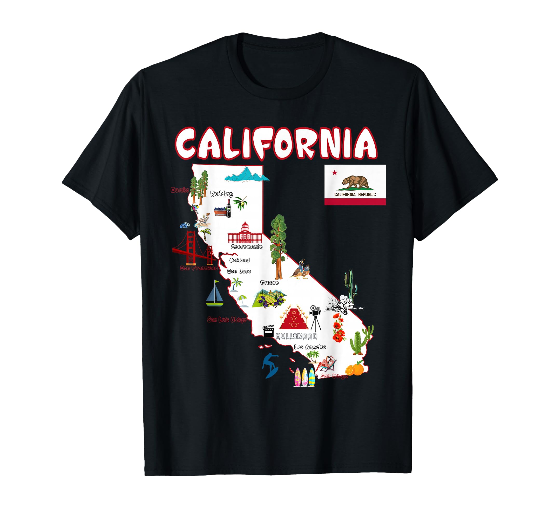 Map California Landmarks Major T-Shirt - Custom Art Print for Adults - T-Shirt, Sweatshirt, Hoodie