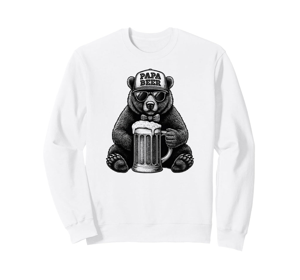Papa Beer Funny Dad Bear Drinking Sweatshirt - Minimalist Print Unisex - T-Shirt, Sweatshirt, Hoodie